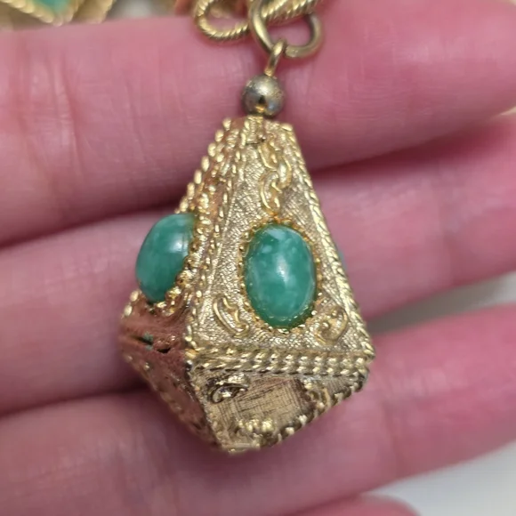 Vintage Gold-Tone Charm Bracelet with Green and Multicolor Gem Accents - Picture 6 of 14